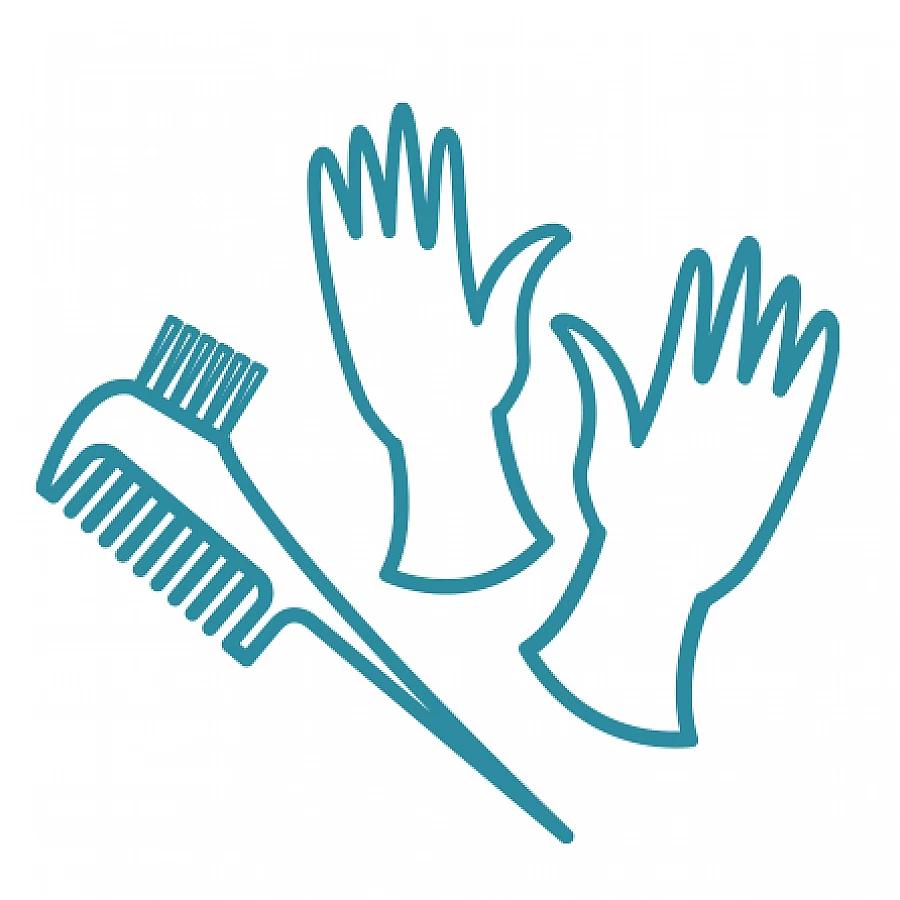 Symbol of gloves and hair brush in turquoise colour
