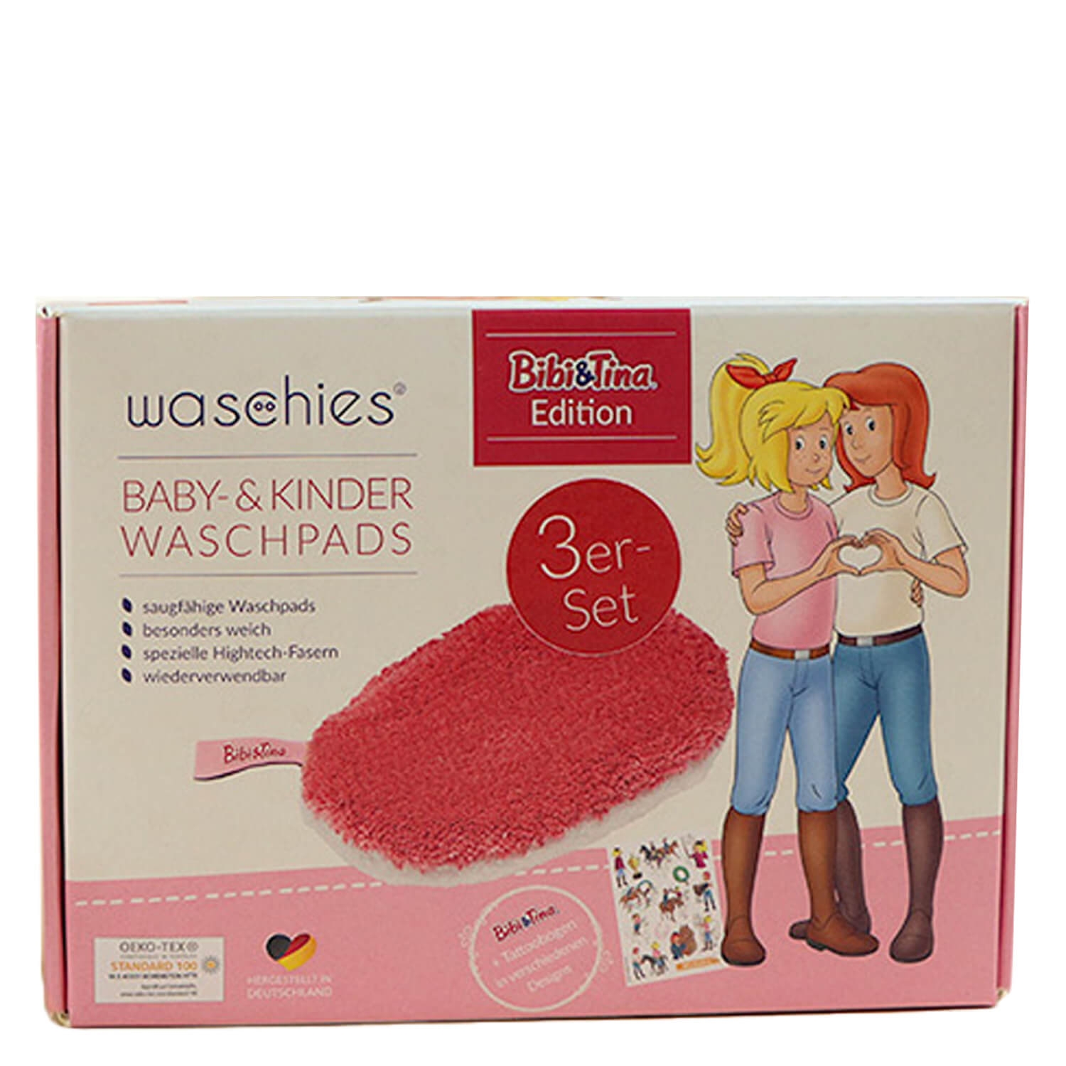 Produktbild von Waschies Kidsline - Waschpads für Babys & Kinder Bibi&Tina Magenta Edition