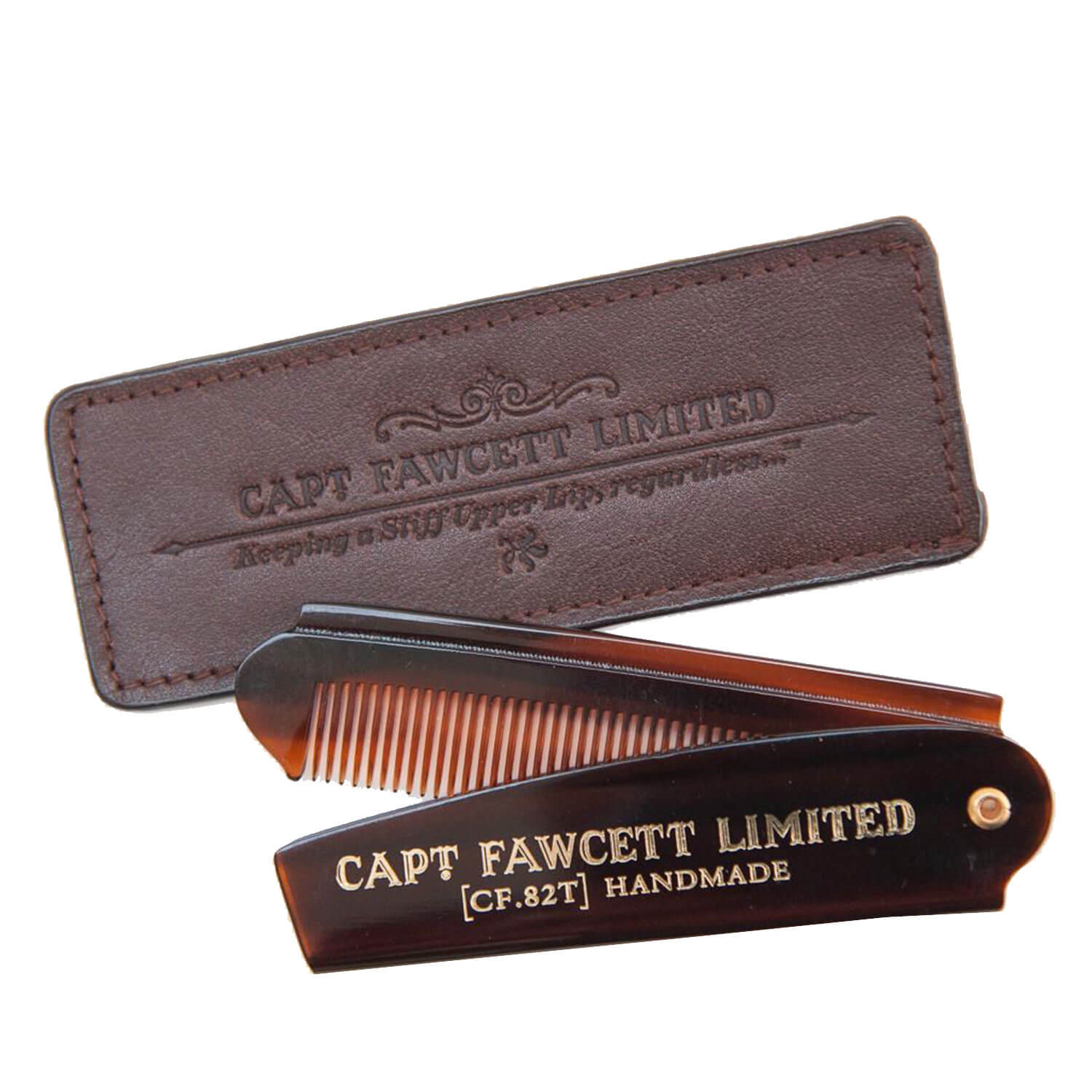 Image du produit de Capt. Fawcett Tools - Folding Pocket Beard Comb with Leather Case