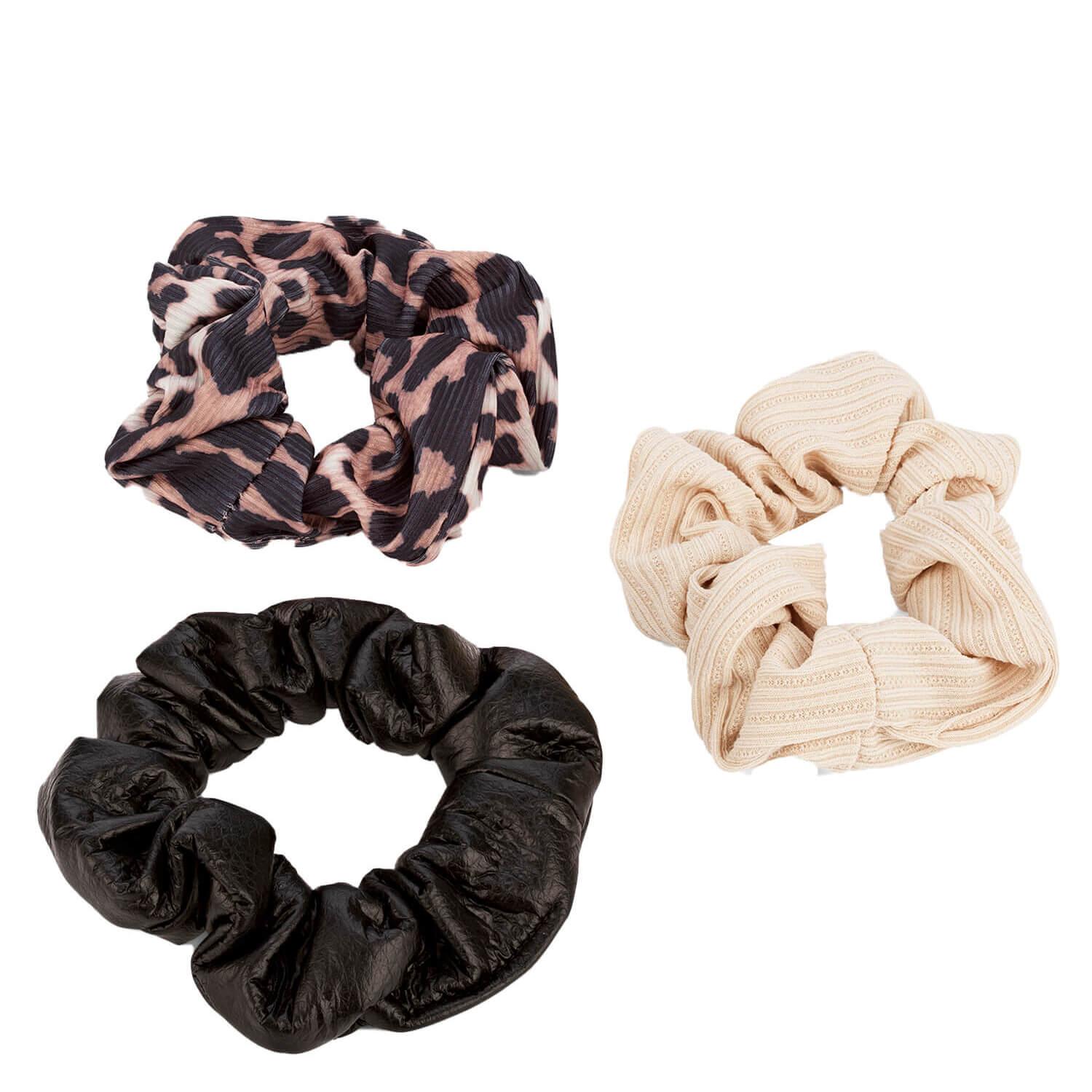 Scrunchie with animalprint, black, beige & brown