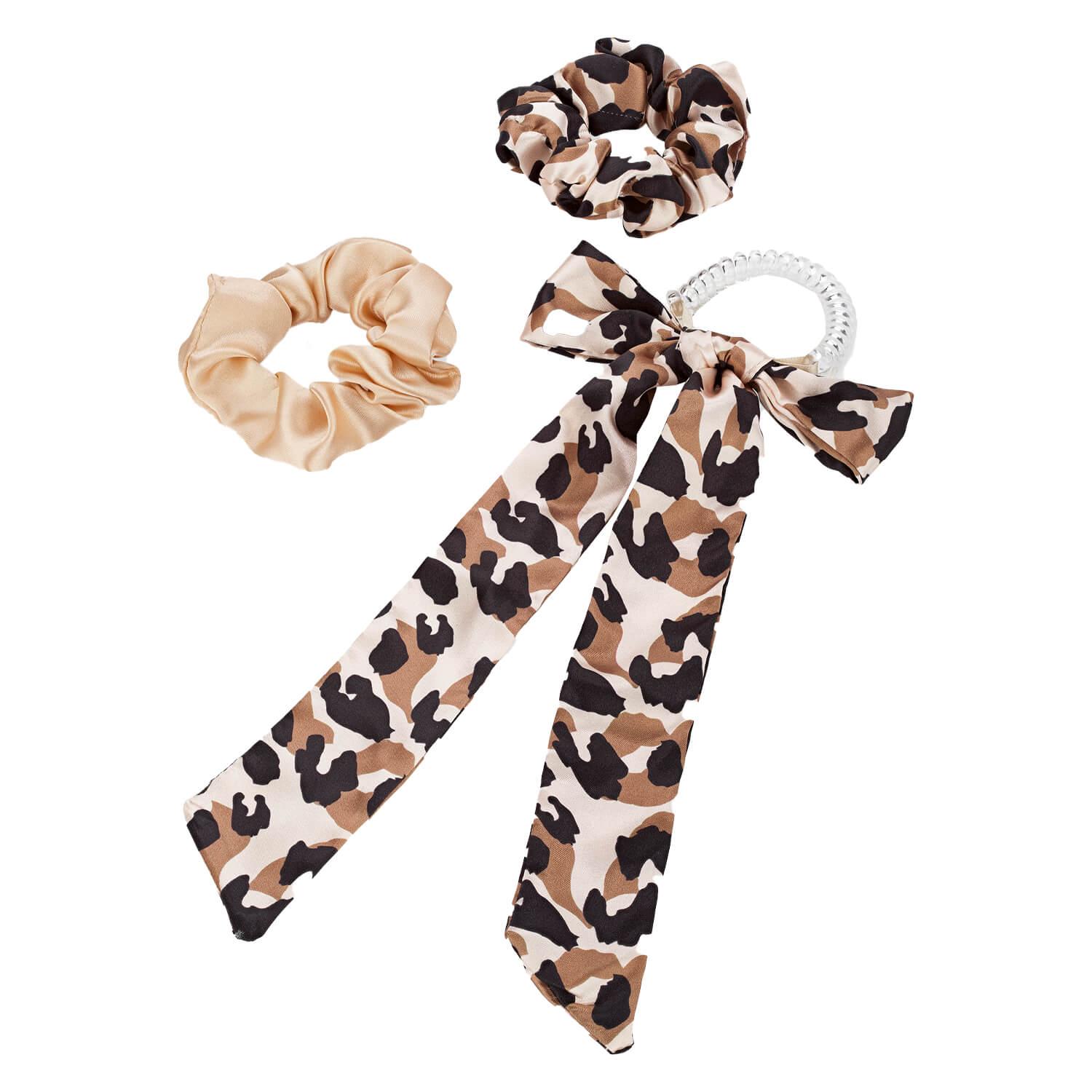 Twisted elastic with ribbon & duo scrunchie, black-brown