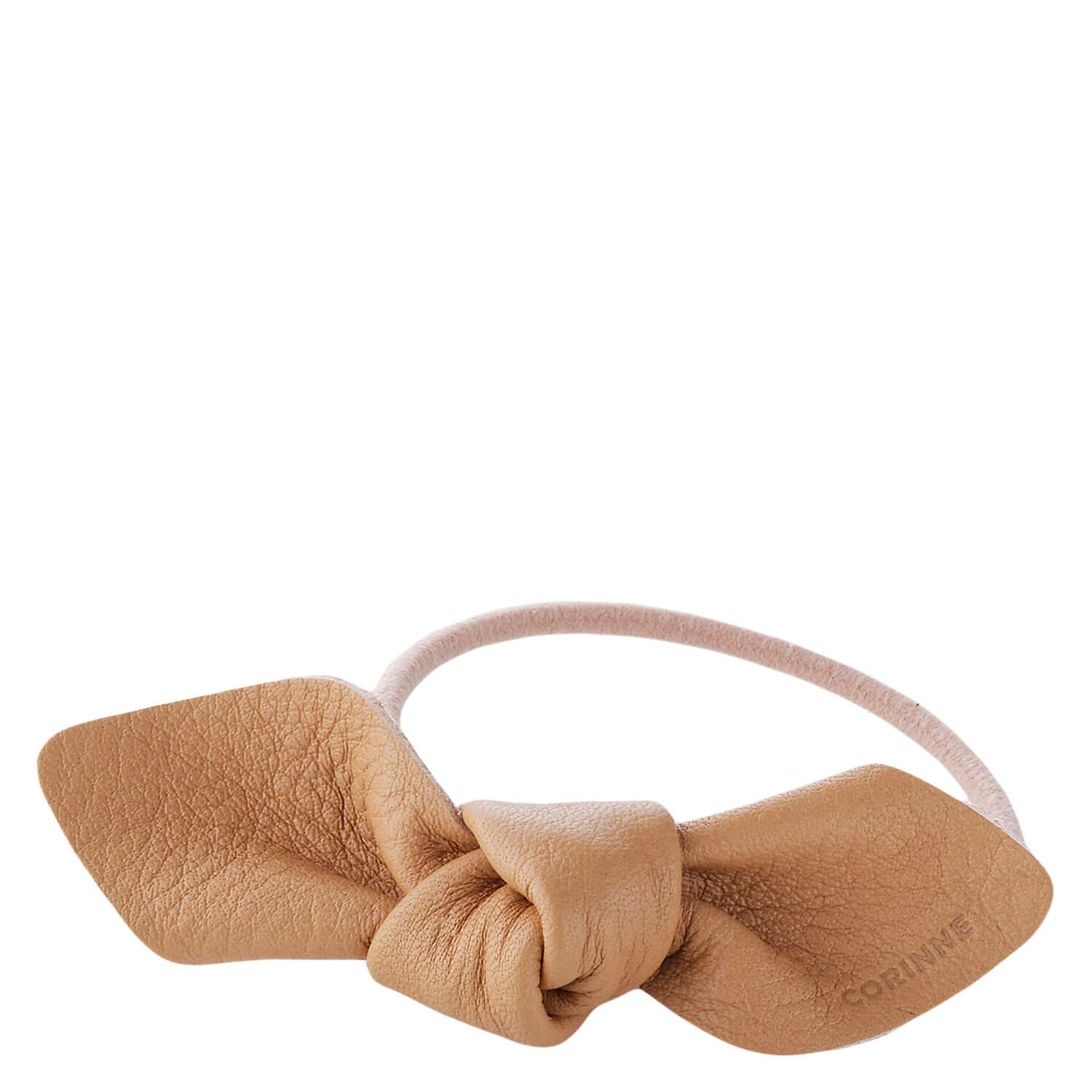 Corinne World - Leather Bow Small Hair Tie Camel