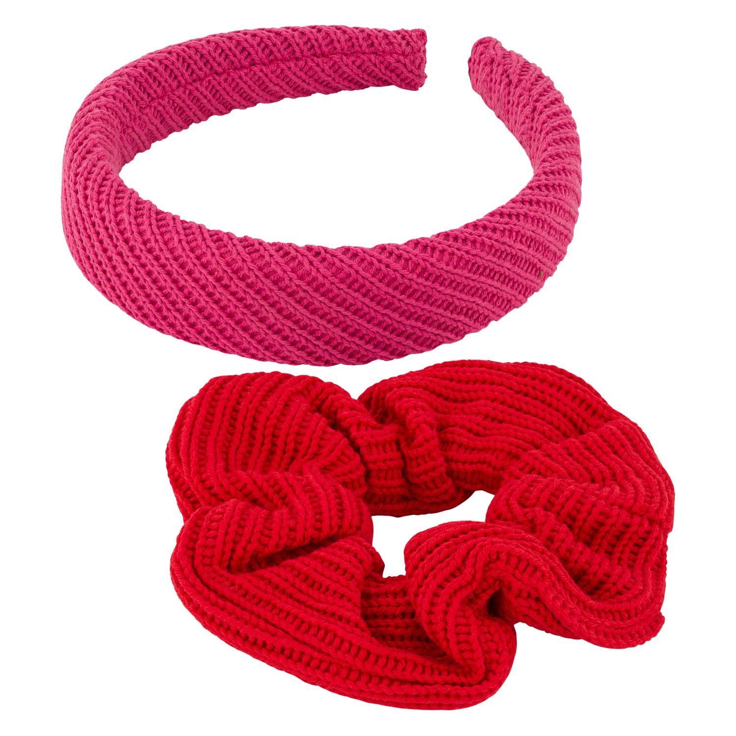 TRISA Hair - Knitted Hairband & Scrunchie, pink red