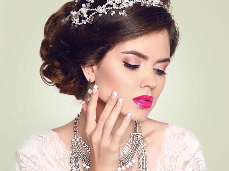 Bride with pink lipstick