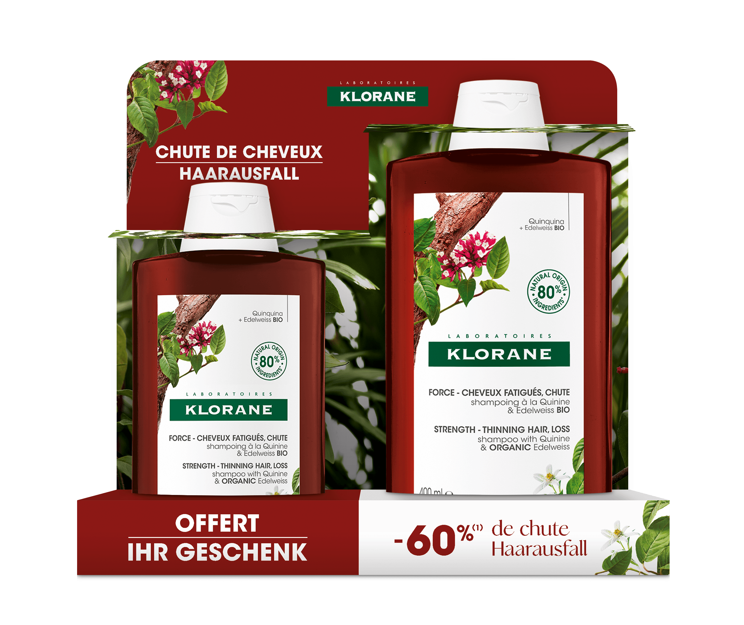 KLORANE Hair - Mixpack Fortifiant & Stimulant Shampooing Quinine & Edelweiss BIO