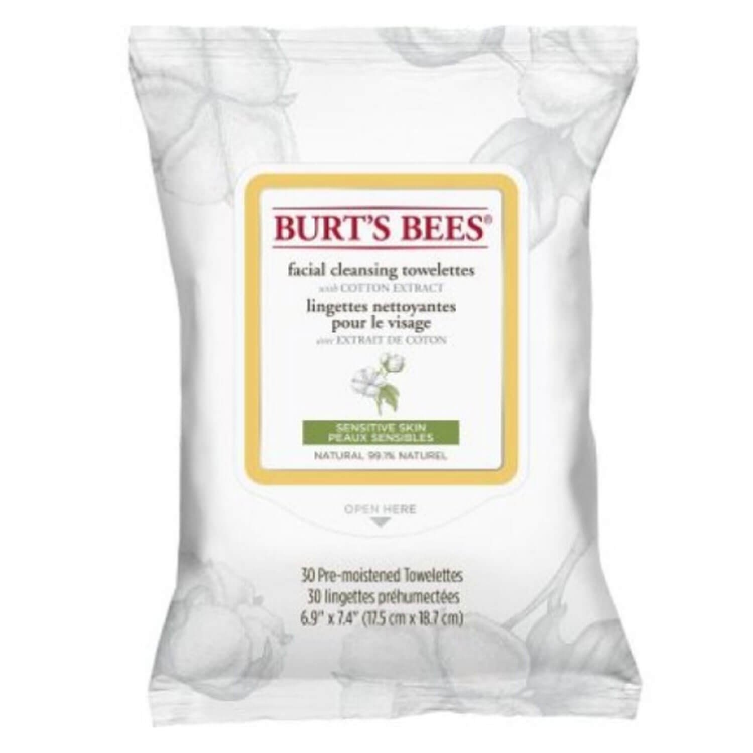 Produktbild von Burt's Bees - Sensitive Facial Cleansing Towelettes Cotton Extract