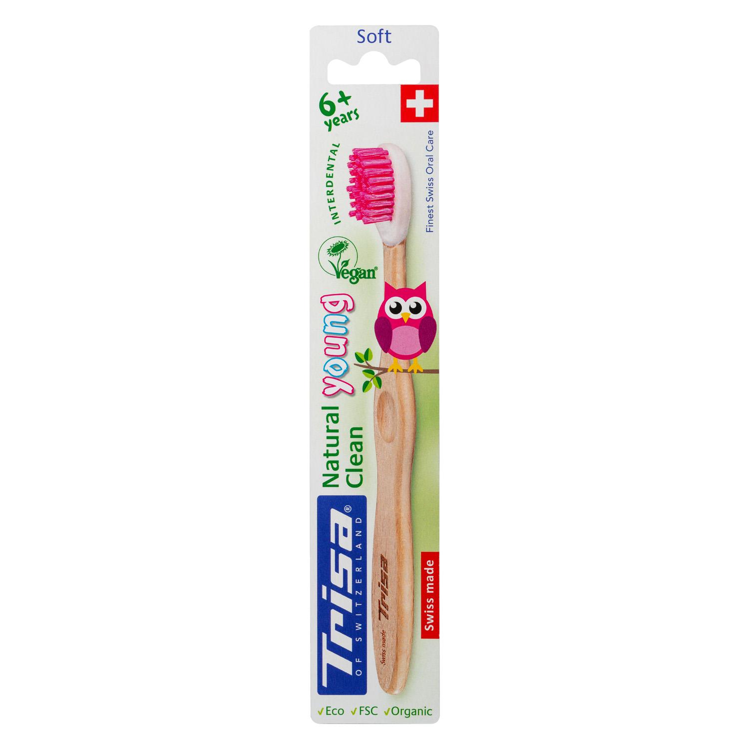 Trisa Oral Care - Wooden Toothbrush Natural Clean Soft Young Pink