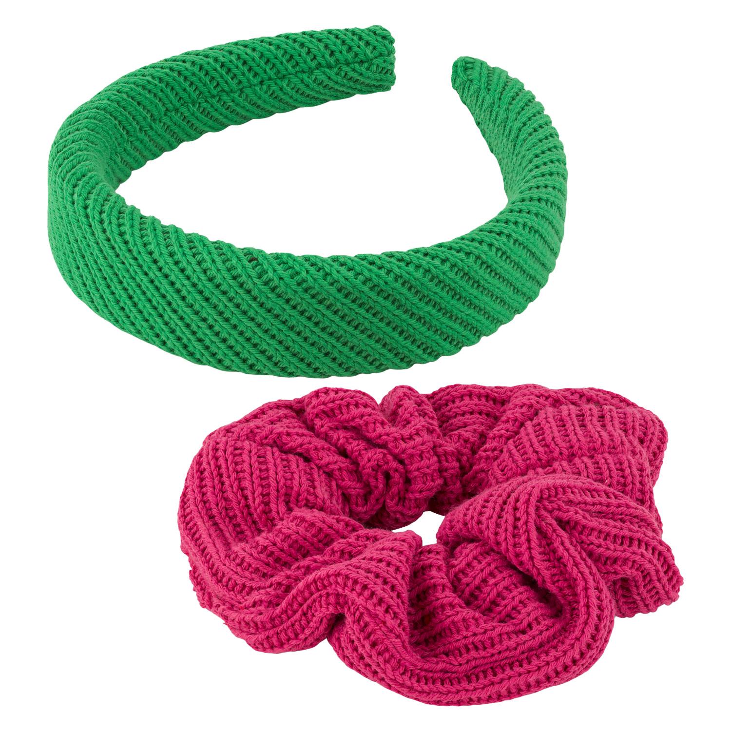 TRISA Hair - Knitted Hairband & Scrunchie, pink green