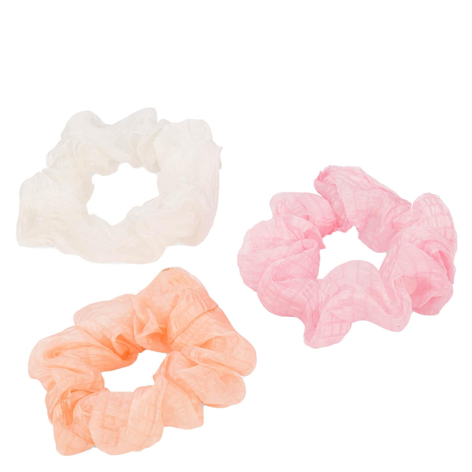 Transparent scrunchie with twisted elastic, salmon, pink & white