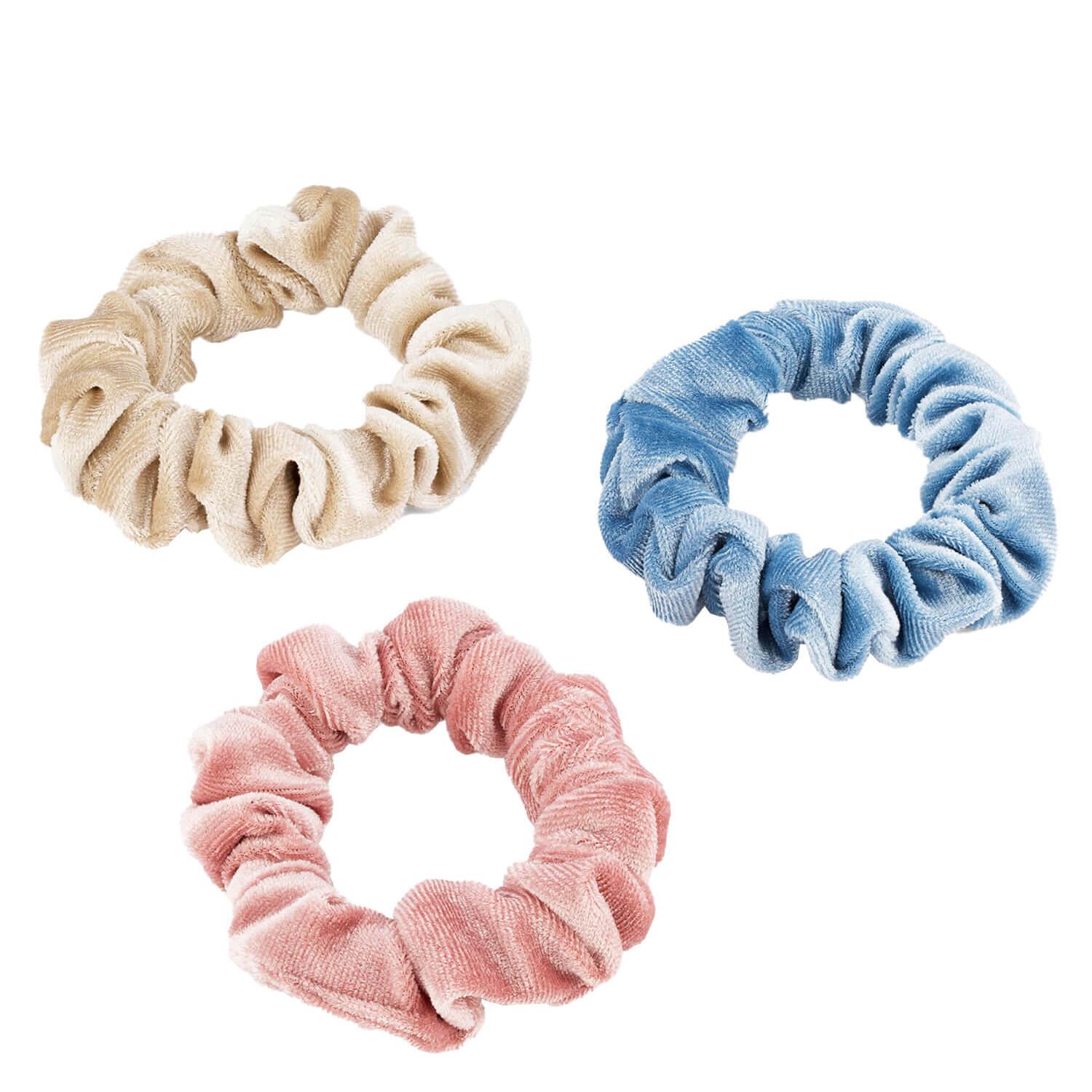 Satin scrunchie, light blue, beige & pink