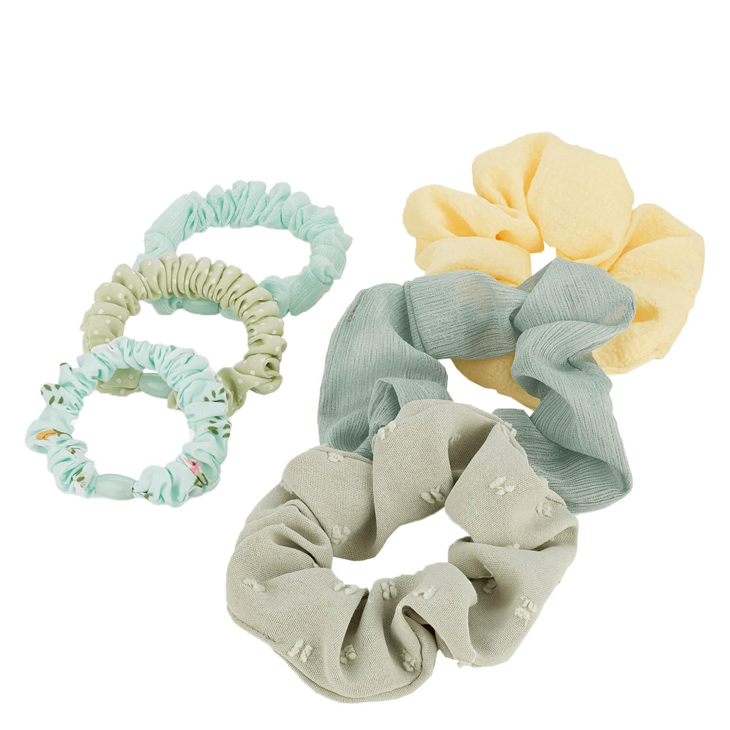 Scrunchie with print, mint, green & yellow