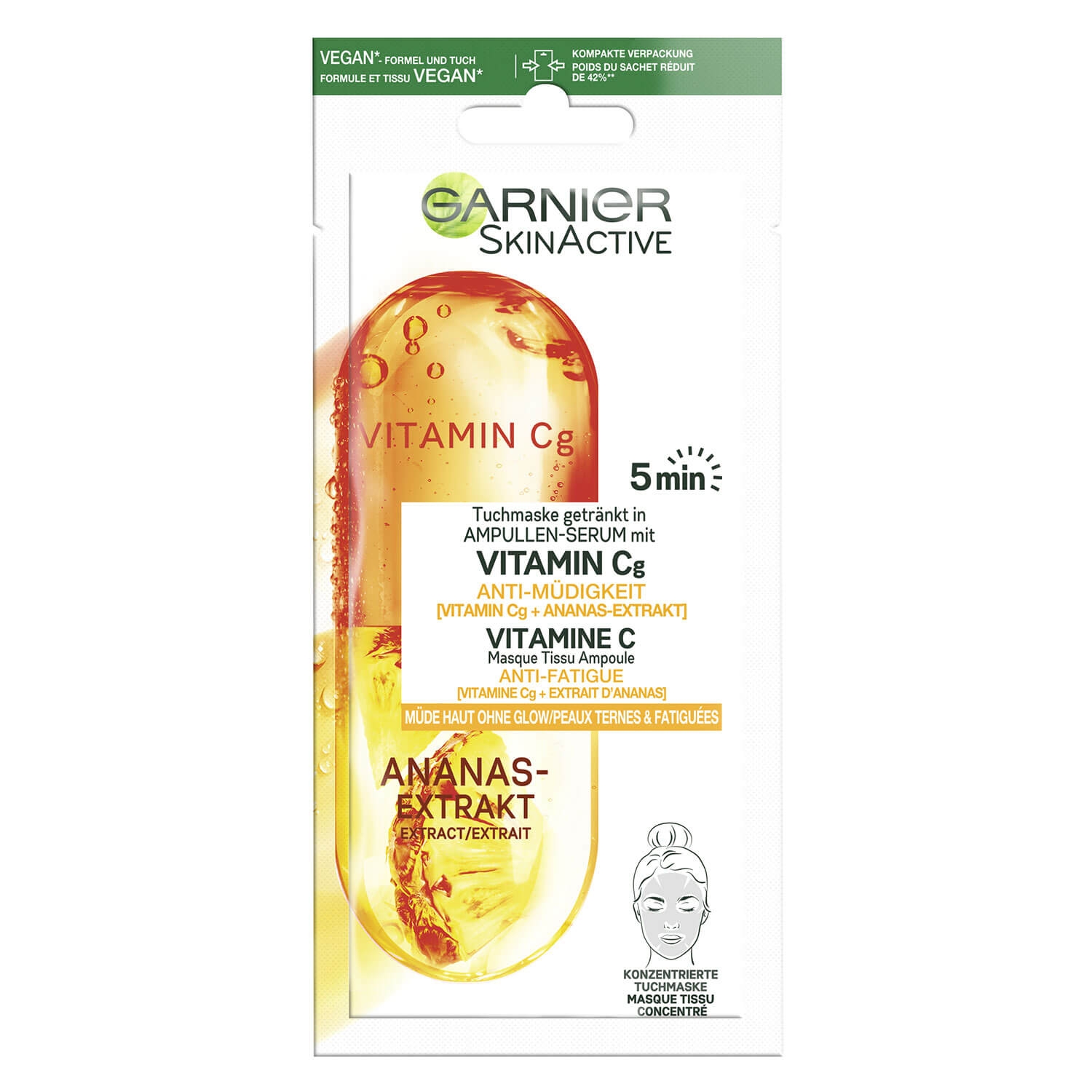 Produktbild von Skinactive Face - Ampullen Tuchmaske Anti-Müdigkeit mit Vitamin C & Ananas-Extrakt