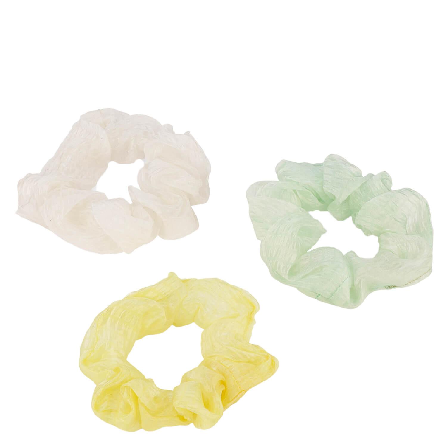Transparent scrunchie with twisted elastic, mint, yellow & white