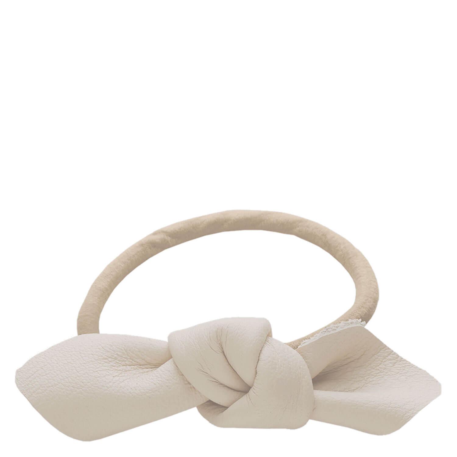 Corinne World - Leather Bow Small Hair Tie Cream