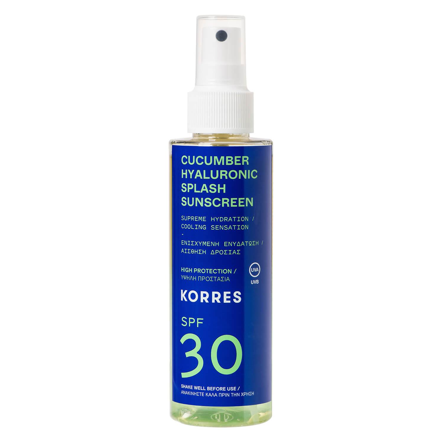 Korres Care - Cucumber Hyaluronic Splash Spray solaire biphasé visage et corps SPF30