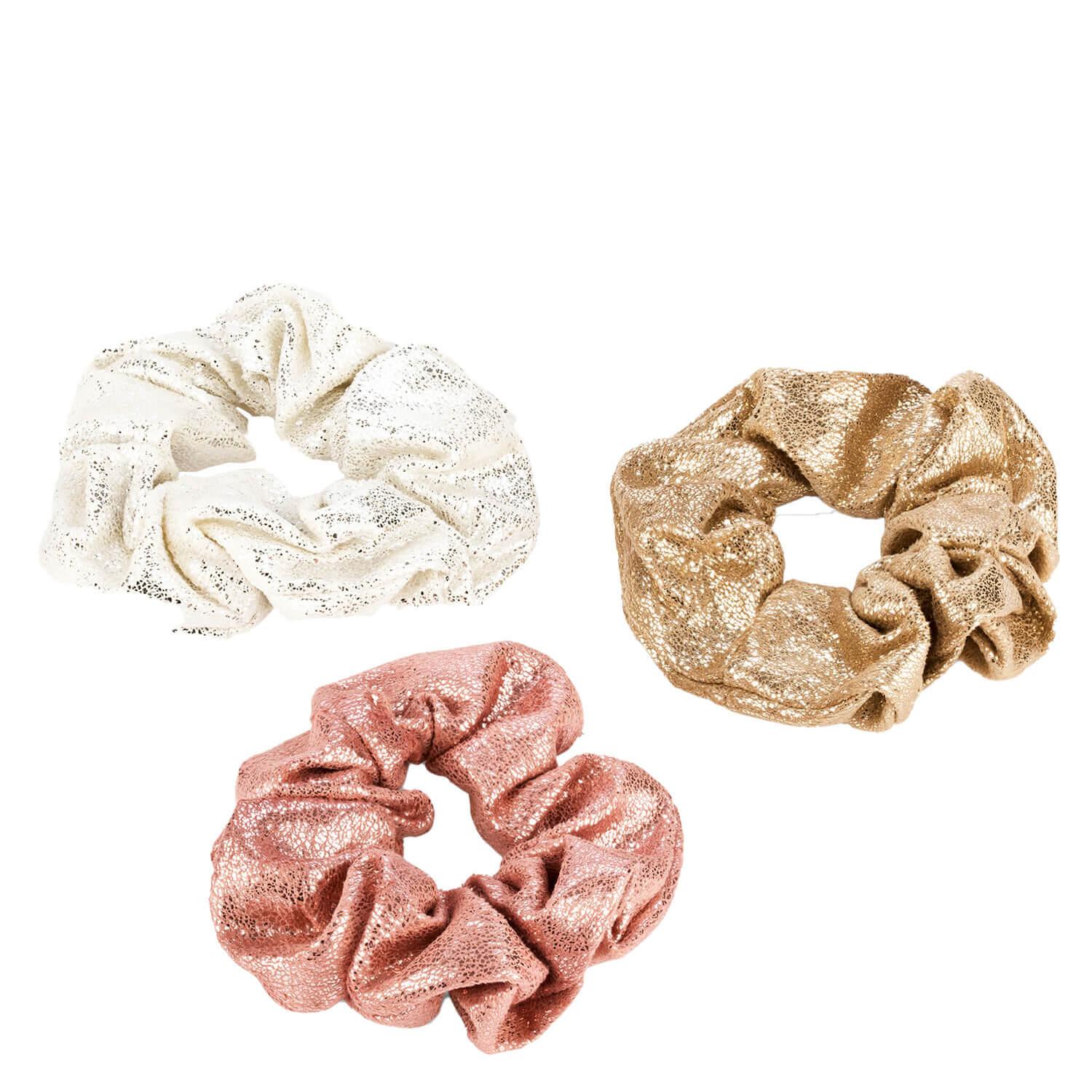 Shiny scrunchie, white, pink & gold