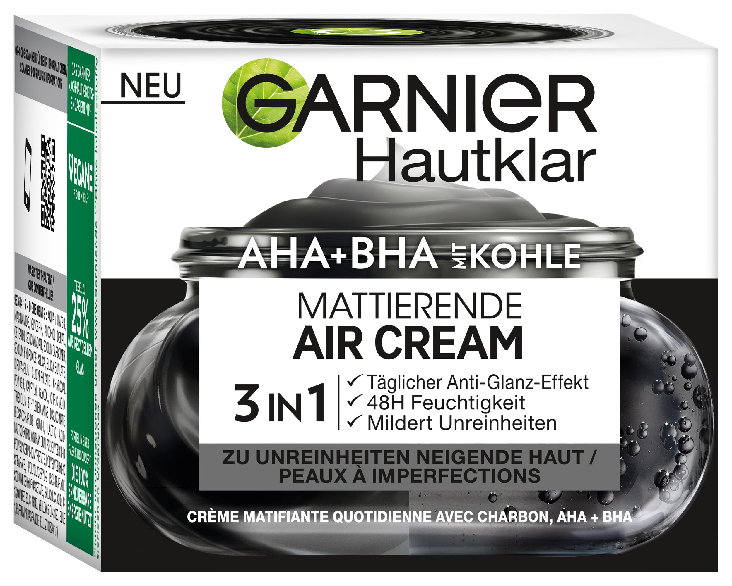 Skinactive Face - Gesichtscreme 3in1 Mattierende Air Cream AHA+BHA mit Kohle